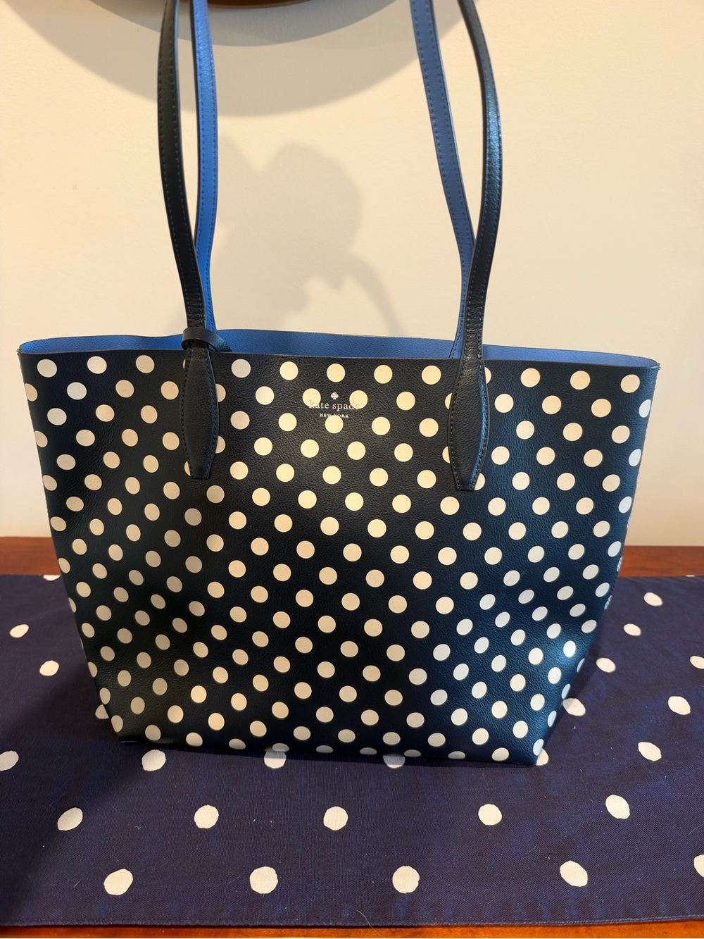 kate spade Navy and White Polka Dot Tote
